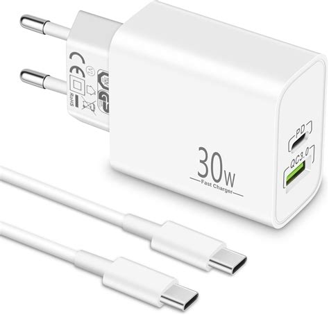 MatauMahi Caricatore USB C 30W E Cavo Tipo C 2m Alimentatore 2 Porte