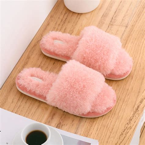 Womens Winter Fuzzy Fluffy Flat Slide Tofflor Ppna T Mysig Varm Godis