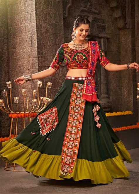 Dark Green Lehenga Choli With Mirror Work Urban Womania