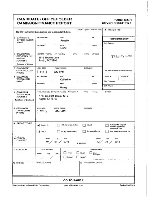 Fillable Online Candidate Officeholder Form C Oh Campaign Finance