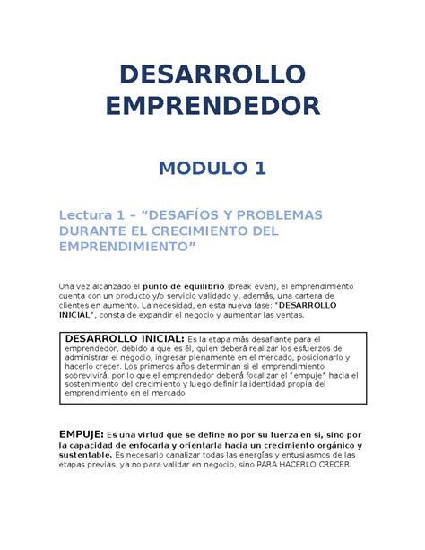 Resumen Desarrollo M Desarrollo Emprendedor Modulo Lectura