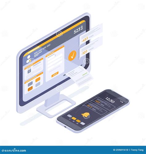 Isometric Online Banking Transaction Concept Mobile Payment Internet