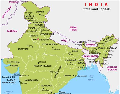 28 States & 8 Union Territories of India and Their Capitals