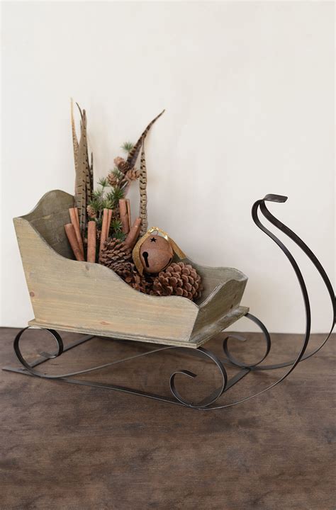 Large Wood Metal Sleigh 24in