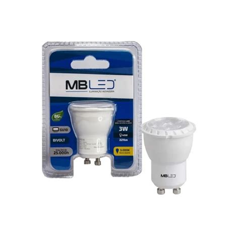 Kit Lâmpadas Led Mini Dicroica Mr11 Gu10 3w Luz Quente Mbled Arevo