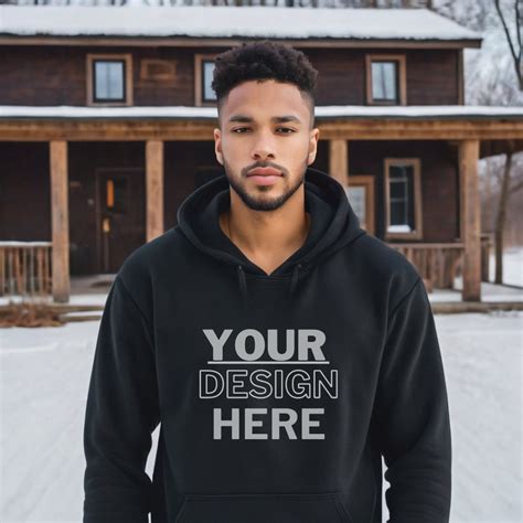 Black Gildan 18500 Mockup Mens Hoodie Mockup Male Etsy