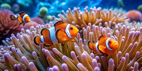 Clownfish Anemonefish Swim among the Tentacles of Anemones Symbiosis of ...