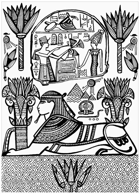 Sphynx And Hieroglyphs Egypt And Hieroglyph Coloring Pages For Adults