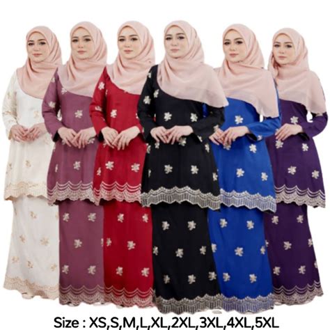 Size Xs 5xl Kurung Riau Moden Sulam Bunga Raya Plus Size Tunang Black Royal Blue Purple Maroon