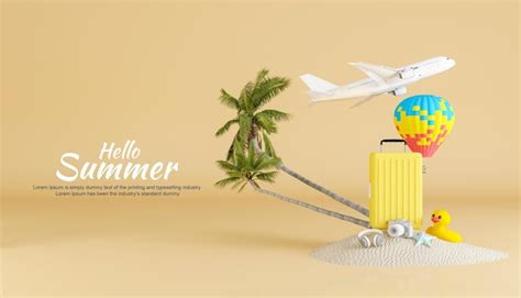 Premium PSD Suitcase With Airplane And Traveler Accessories In 3d