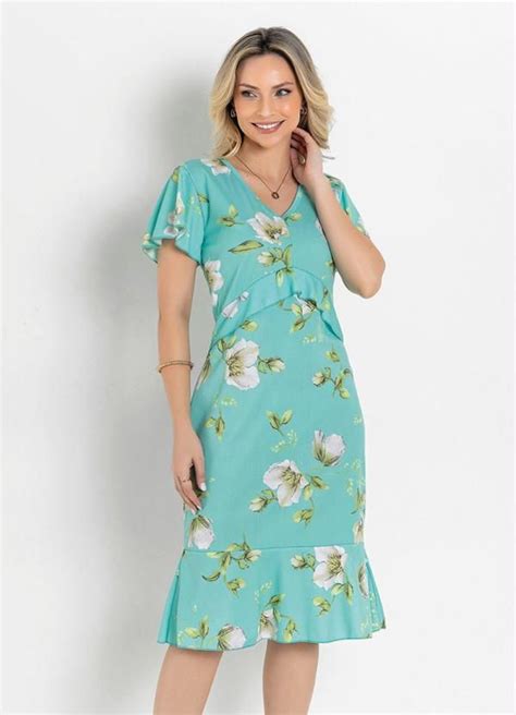 Rosalie Vestido Babado Floral Verde Moda Evangélica em 2024