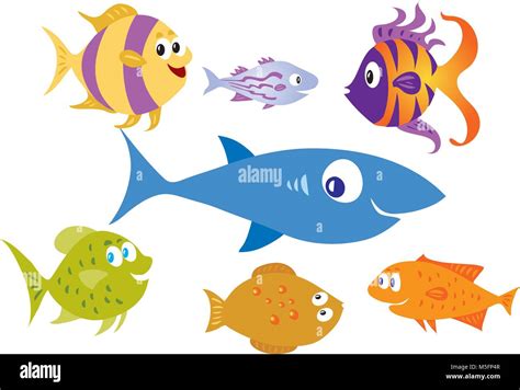 Siete Dibujos Animados Peces Imagen Vector De Stock Alamy