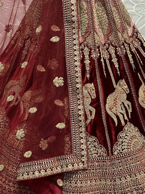 Buy Maroon Metallic Zari Velvet Bridal Lehenga Choli From Ethnic Plus