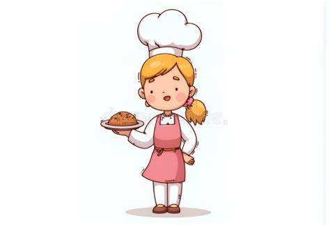 Cheerful Blonde Chibi Chef In Pink Apron Presents Food On Plate A Charming Korean Style Cartoon