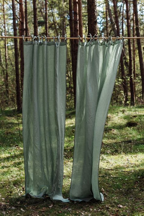 Sage Green Linen Curtain With Ties Prewashed Linen Curtain Etsy