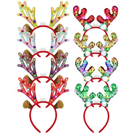 Aneco 8 Pieces Light Up Christmas Headbands Led Reindeer Christmas