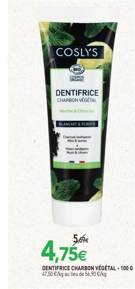 Offre Dentifrice Charbon Végétal Coslys chez NatureO