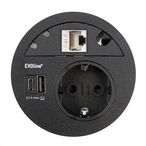 Einbausteckdose Evoline Circle Usb Ac Cat A Schwarz