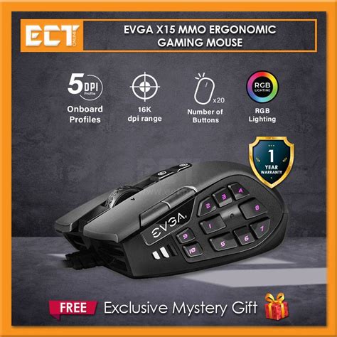 EVGA X15 MMO Ergonomic Gaming Mouse - Black