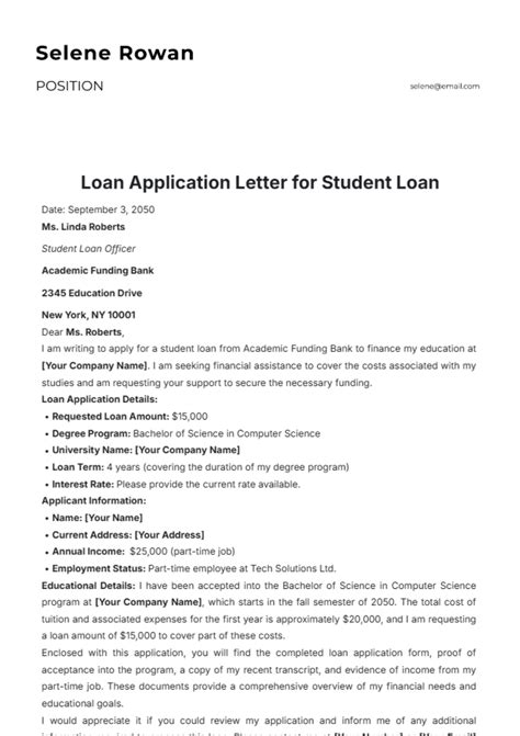 Free Loan Application Letter Templates And Examples Edit Online