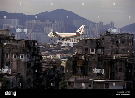 A Plane Approaching Kai Tak Airport In Kowloon Hong Kong Stock Photo