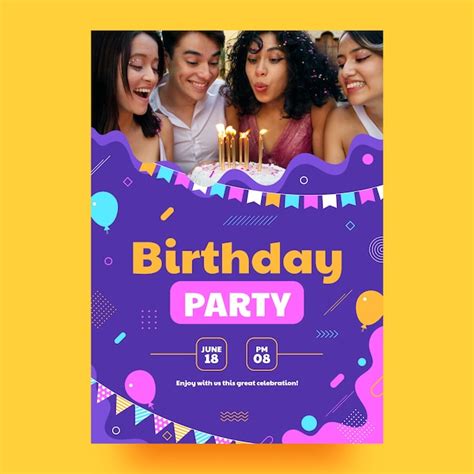 Cartel de celebración de cumpleaños de diseño plano Vector Premium