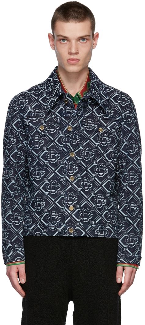 Buy Casablanca Navy Classic Monogram Denim Jacket Indigo Monogram At