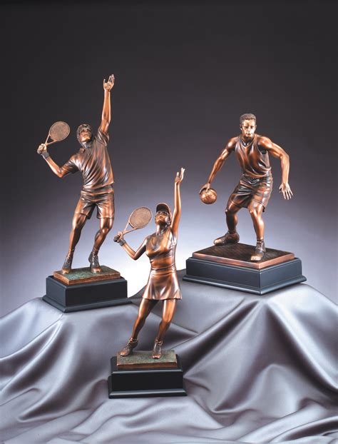 Tennis Bronze Resin Male And Female Sculpture Award Trophytrophy Trolley