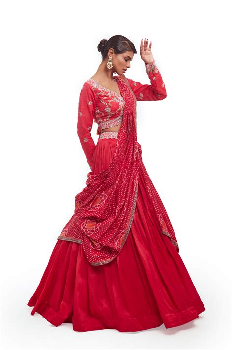 Cerise Bandhni Silk Lehenga Set