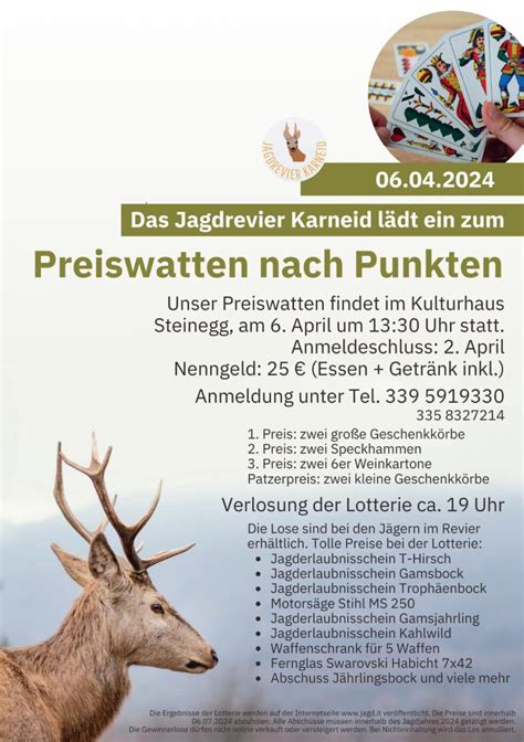 Preiswatten mit Verlosung in Karneid Südtiroler Jagdportal