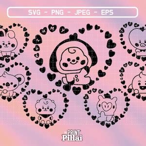 BTS BT21 Heart Svg Eps Png Vector Files For Cricut And Silhouette