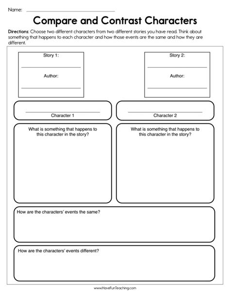 Compare And Contrast Characters Worksheet Have Fun Teaching