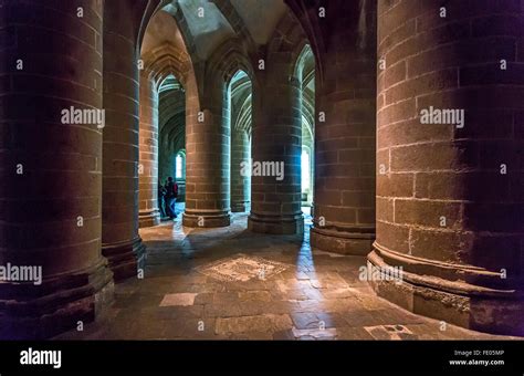 France, Normandy, Mont St Michel, the crypt of the abbey Stock Photo ...