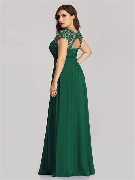 Elegant Lace Cap Sleeve Maxi Long Bridesmaid Dress Plus Size Evening