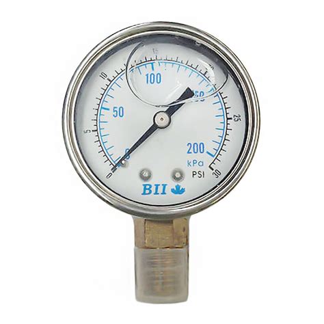 Pressure Gauge Liquid Filled 200 PSI 2 X 1 4 Lower Mount