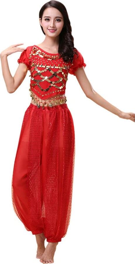 Xinvivion Womens Belly Dance Costume Set Dancing Top Lantern Pants