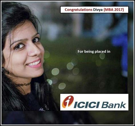 Congratulations Divya Mba 2017 For Being Placed In Icici Bank Divya