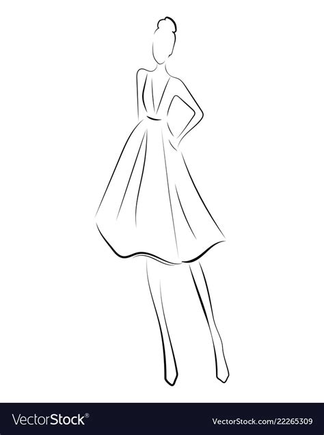 Girl In A Dress Linear Outlines Of A Female Vector Image