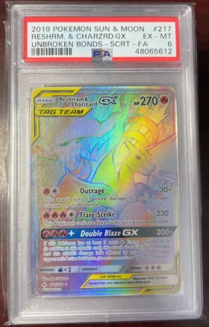 Unbroken Bonds Pokemon Reshiram Charizard Gx Rainbow Psa Ex