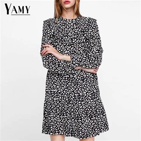 Vintage Leopard Print Long Sleeve Dress Women Autumn Dress Elegant