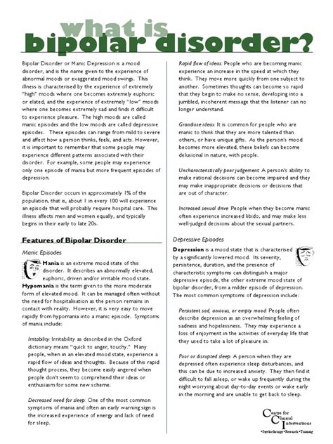 Bipolar Information Sheet 01 What Is Bipolar Disorder Pdf Mania