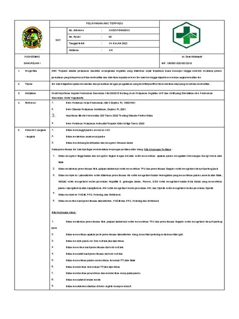 Sop Pelayanan Anc Terpadu Pdf