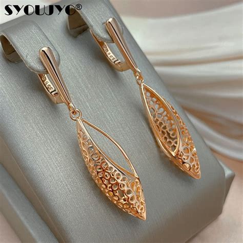 Syoujyo Vintage Rose Gold Color Drop Earrings For Women Luxury