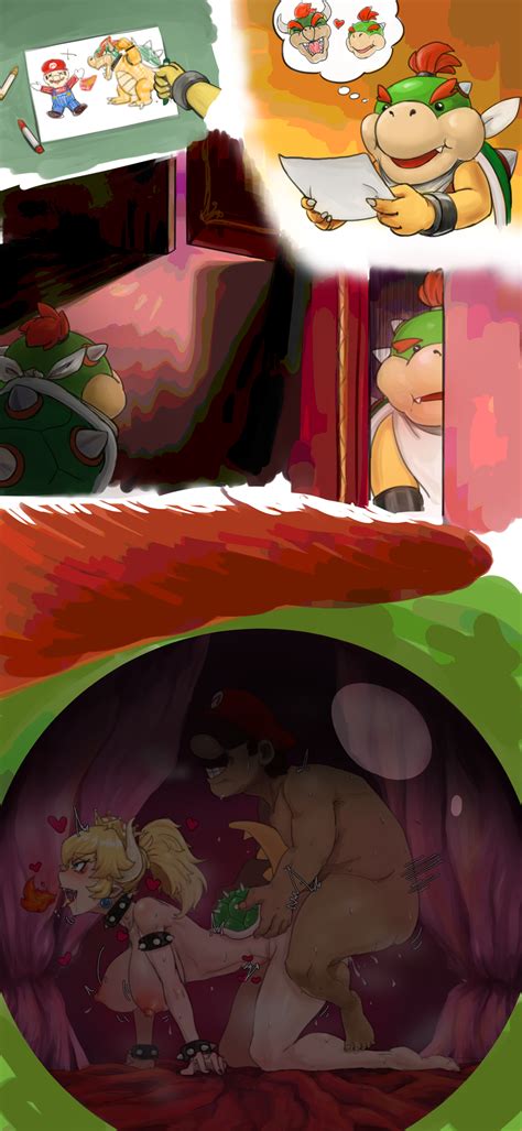 Rule 34 1girls 2boys Absurdres Blonde Hair Bowser Bowser Jr Bowsette Breasts Busty Caught