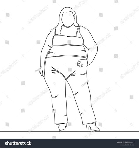 Continuous Line Drawing Overweight Female Body Stock Vector Royalty