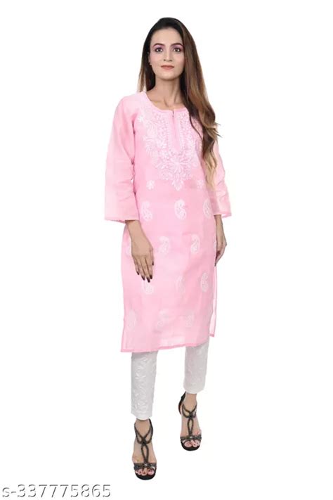 COTTON KURTI WITH CHIKANKARI WORK