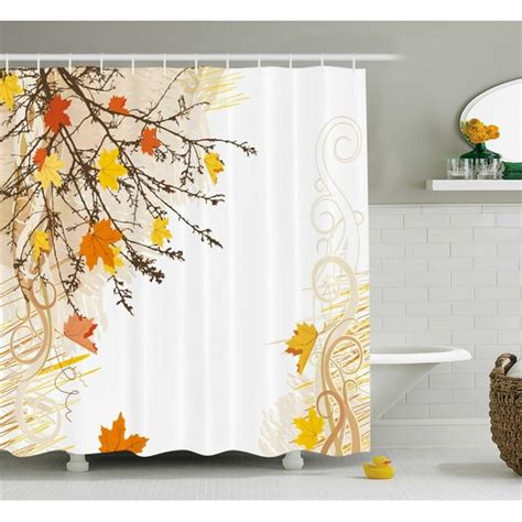 Nature Shower Curtain Autumn Maple Leaves Branches In Fall Earthen