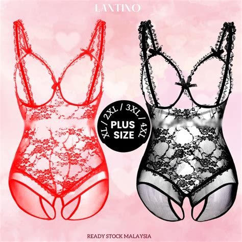 Ready Stock Lantino Plus Size Sexy Women Lace Lingerie Open Bra Open Crotch Nightwear