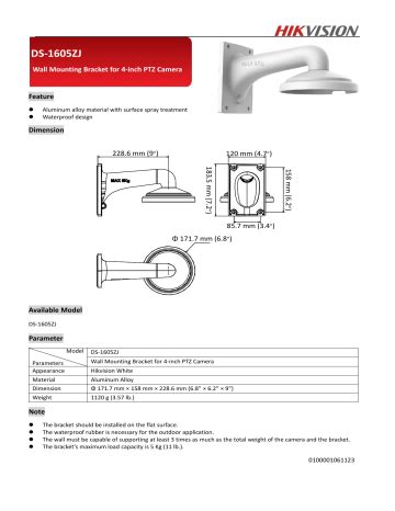 Hikvision Ds Zj Cctv Accessory Data Sheet Manualzz