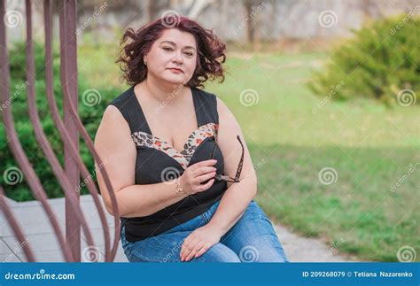 Mature Plus Size Woman In Nature Atmosphere Stock Image Image Of